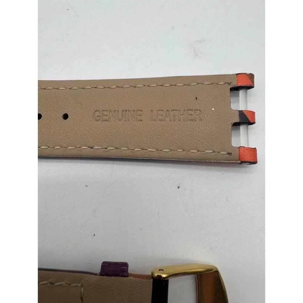 Versace 24mm Genuine‎ Leather Watch Strap Purple Orange Gold Buckle Replacement